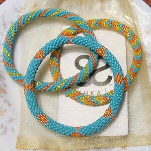 NWT Sashka Three Bracelet Matching Set Extended 8 Inch Turquoise Yellow Orange